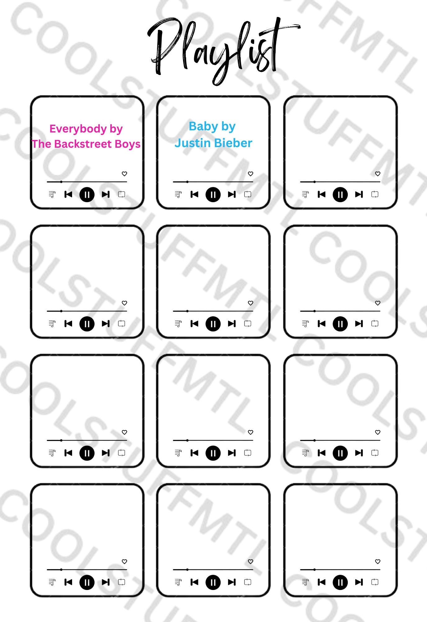 Playlist Tracker - A5 Journal Page - Printable Tracker