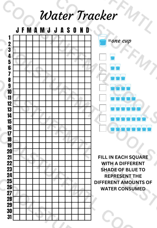 Water Tracker - A5 Journal Page - Printable Tracker